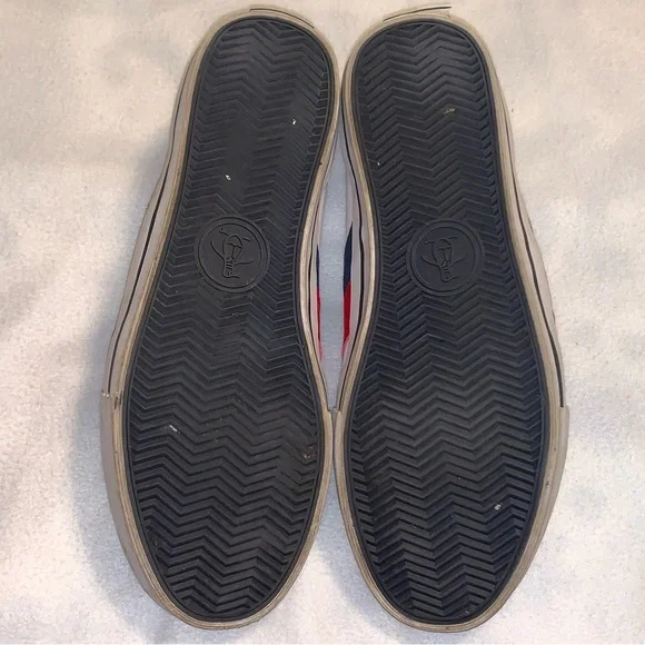 Original Penguin Mens Sz 12 Sneakers White Red/Blue Stripes Canvas Leather - Picture 6 of 9
